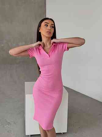 Женское базовое платье-поло с коротким рукавом турецкий рубчик Розовый, 46/48 Одесса