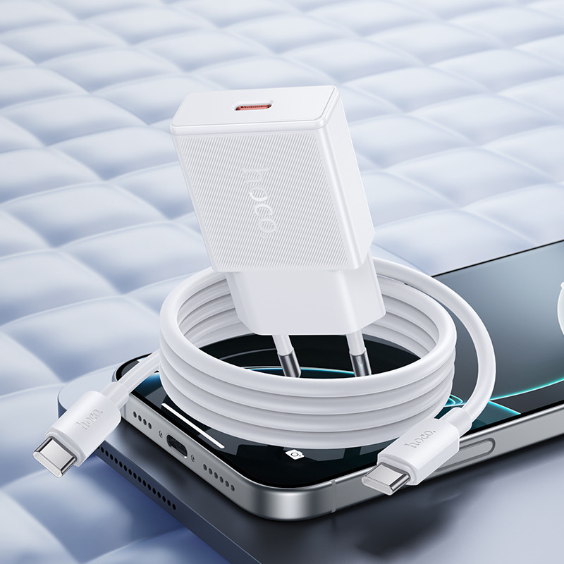 Сетевое зарядное устройство с кабелем HOCO N72 Speed single-port PD20W ultra-thin charger set(C to C)(EU) Одесса - изображение 6