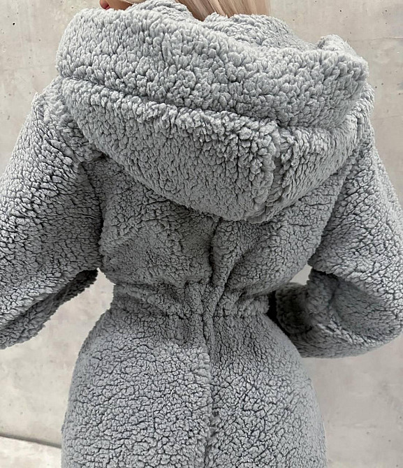 Жіночий теплий затишний комбінезон із капюшоном із хутра тедді Графіт, 46/48 Одеса - фото 4