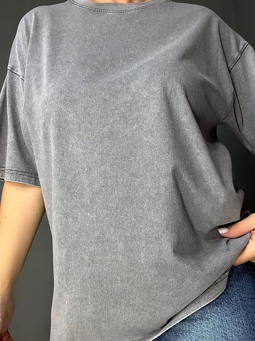 Футболка жіноча A-N 48020 базова оверсайз подовжена вільний крій варена тай дай one size, сірий, one size Київ - фото 11