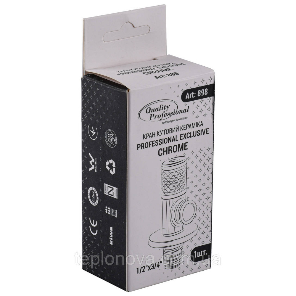 Кран угловой керамика  PROFESSIONAL EXCLUSIVE 1/2″X3/4″ 898 CHROME (1шт.) Черновцы - изображение 4