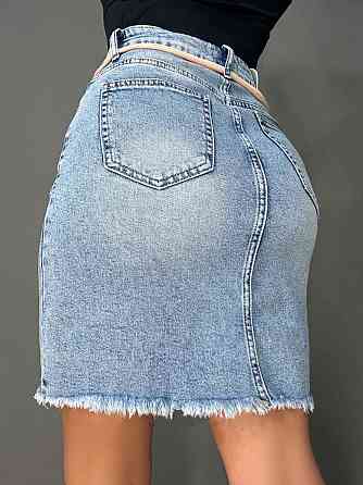 Спідниця жіноча джинсова Vanver 2037 коротка пряма з поясом стрейчева блакитна, блакитний, 29, 29, 75 см, 98 см Київ