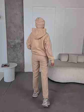 Женский стильный теплый костюм из флиса полар с шапкой Песочный, 42/44 Одесса
