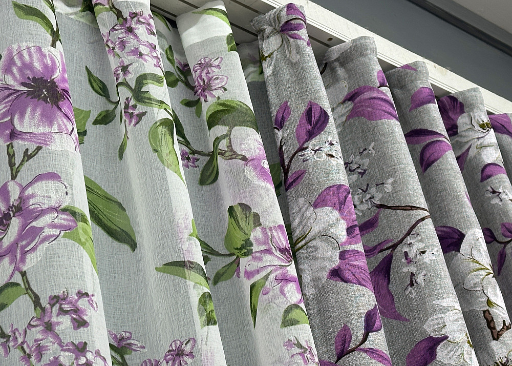 Комплект штор VR-Textil Лен Прованс 150х265 2шт и Тюль 600х265 1820ш-1802т Серый с фиолетовым и белым 71-109/5 Киев - изображение 8