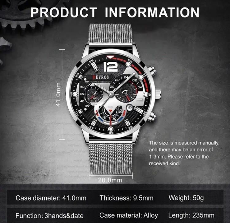 Подарочный набор для мужчин: наручные часы, 1 браслет и 1 ожерелье- диам 4,1 дл. 22см шир рем 2см, без коробки Киев - изображение 4