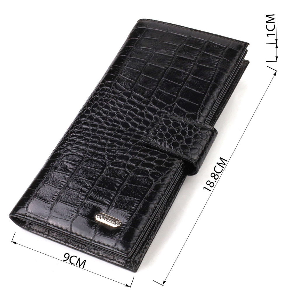 Вузький гаманець для чоловіків з натуральної шкіри з тисненням під крокодила CANPELLINI 21914 Чорний Київ - фото 8