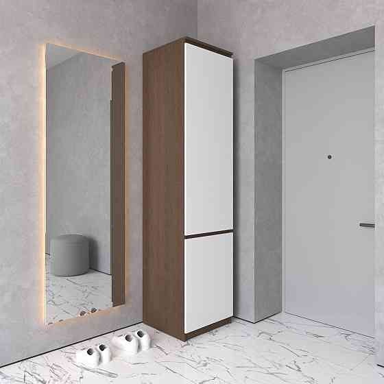 Шафа пенал VAYS R-21 Венге Темний-Білий фасад, з полицями та штангою, без ручок, ЛДСП, 50×50×211 см - для одягу та взуття, в передпокій Львів