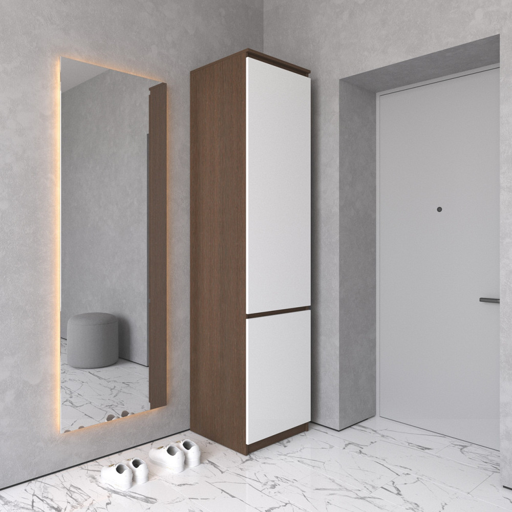 Шкаф пенал VAYS R-21 Венге Темный-Белый фасад, с полками и штангой, без ручек, ЛДСП, 50×50×211 см - для одежды и обуви, в прихожую Львов - изображение 1