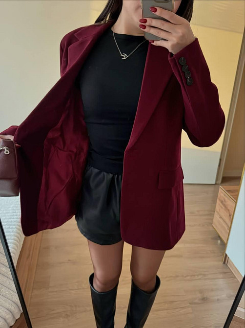 Женский классический пиджак-пальто из кашемира меланж Бордовый, 44 Одесса - изображение 2