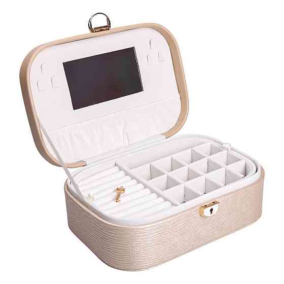 Скринька для прикрас з еко шкіри 2 яруси із замком органайзер для ювелірних виробів HP-5-1CR Київ