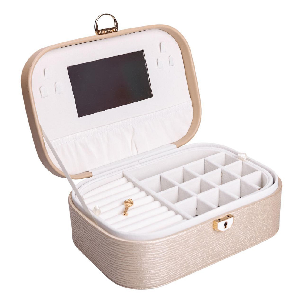 Скринька для прикрас з еко шкіри 2 яруси із замком органайзер для ювелірних виробів HP-5-1CR Київ - фото 4