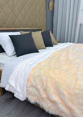 Плед-покривало 200х230 см (+-10см) Травка на овчині колір кремовий з білим (87-220) Київ