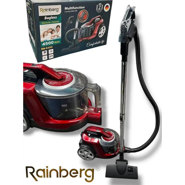 Пылесос безмешковый Rainberg RB-2320 4л Контейнерный пылесос 4500Вт с НЕРА-фильтром Мощный циклонный Red MO-84 Львов - изображение 4