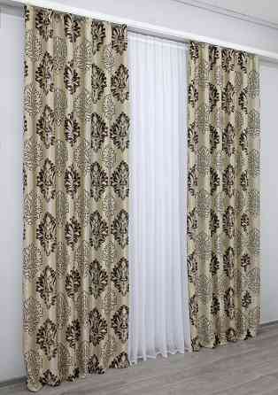 Комплект готовых штор VR-Textil Блэкаут-софт Корона № 1274ш(Б) Бежевый с коричневым 100х270 см 2шт (31-602) Киев