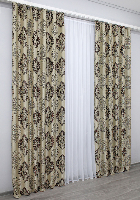Комплект готовых штор VR-Textil Блэкаут-софт Корона № 1274ш(Б) Бежевый с коричневым 100х270 см 2шт (31-602) Киев - изображение 5