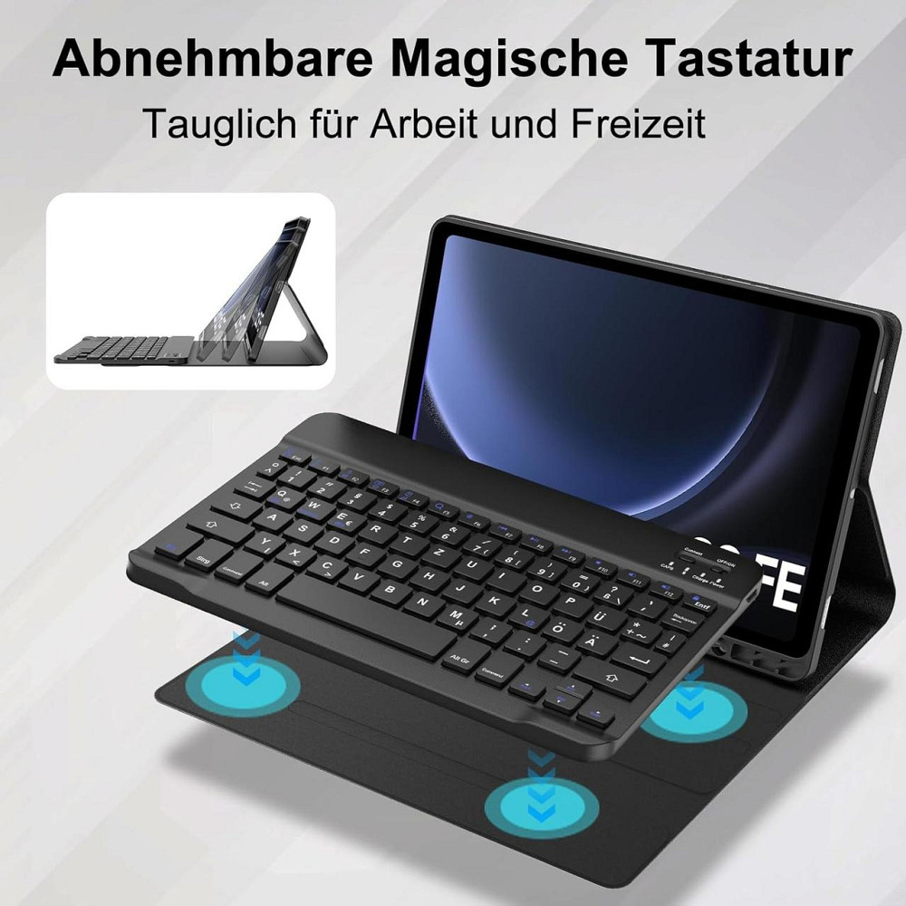 Чохол-клавіатура планшета Samsung Galaxy Tab S10 FE 2025, S9 FE 10.9'' 2023 чорний, знімна бездротова QWERTZ Bluetooth клавіатура Київ - фото 4