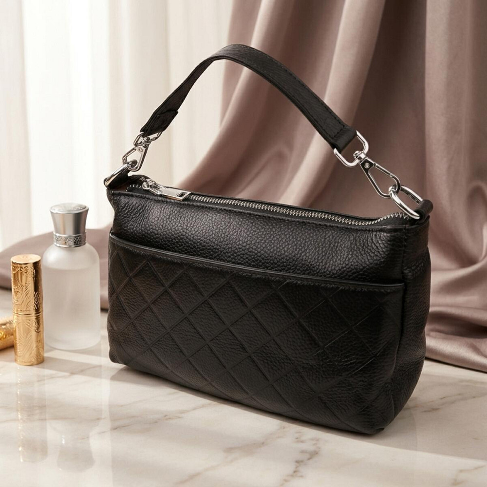 Жіноча сумка з двома ремінцями із натуральної шкіри Vintage 22926 Чорний Київ - фото 11