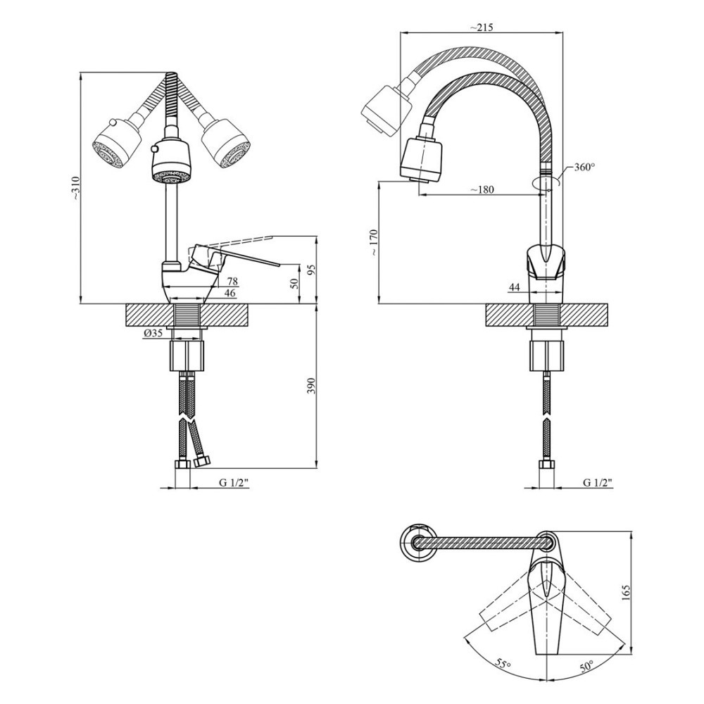 Смеситель для кухни с гибким изливом  WEZER POD4D-04 сатин Киев - изображение 2