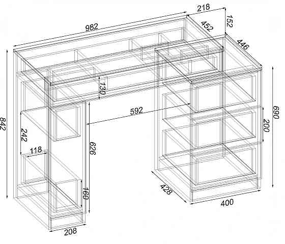 Стол туалетный Трюмо Кристалл, Белый, 1200/452/847 Львов