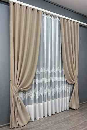 Комплект штор VR-Textil Bagema Rvs 100х270 2шт і Тюль 400х270 1545ш-1704т Бежевий з білим 71-114/2 Київ