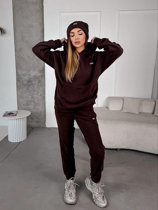 Жіночий стильний теплий костюм із флісу-полар із шапкою Шоколад, 46/48 Одеса - фото 7