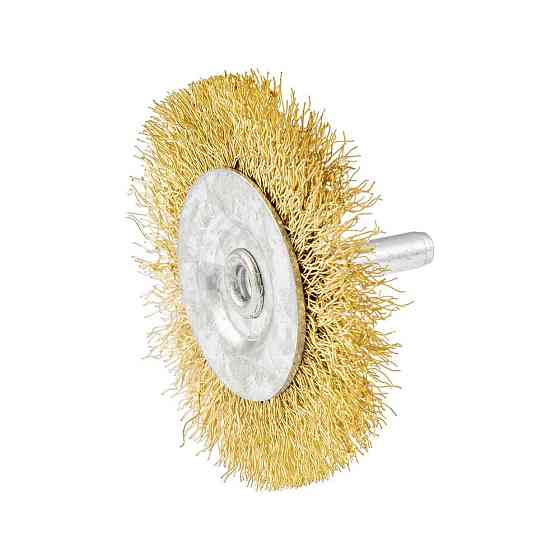 Щітка дискова MASTERTOOL з латунованого рифленого дроту Ø 60 мм зі стрижнем ¼" 19-9706 Коломия