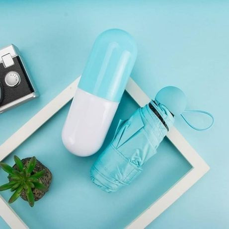 Компактный зонтик в капсуле-футляре Голубой, маленький зонт в капсуле. Цвет: голубой UV-34 Львов - изображение 11