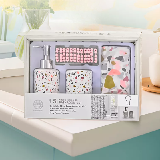 Шторка для ванной и душа набор аксессуаров и ванных принадлежностей: шторка,стакан для щеток,дозатор для мыла Каменец-Подольский