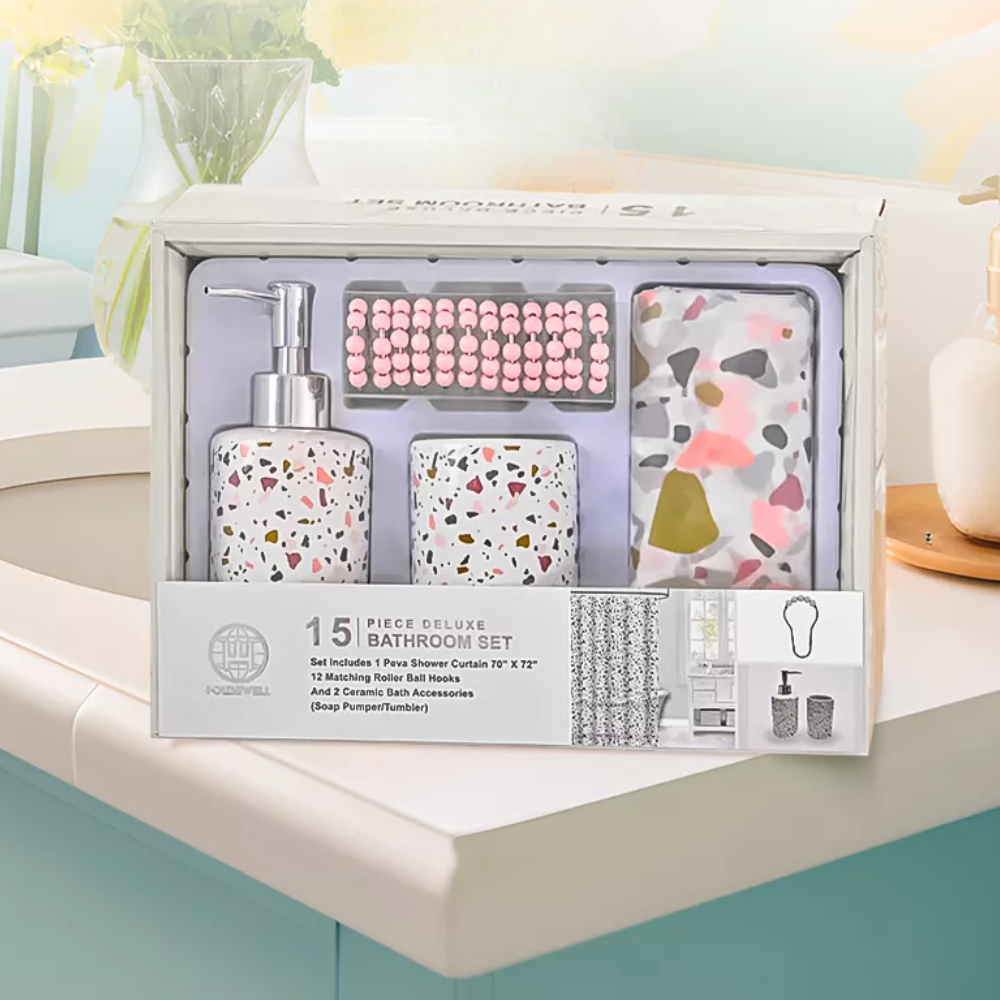 Шторка для ванной и душа набор аксессуаров и ванных принадлежностей: шторка,стакан для щеток,дозатор для мыла Каменец-Подольский - изображение 1