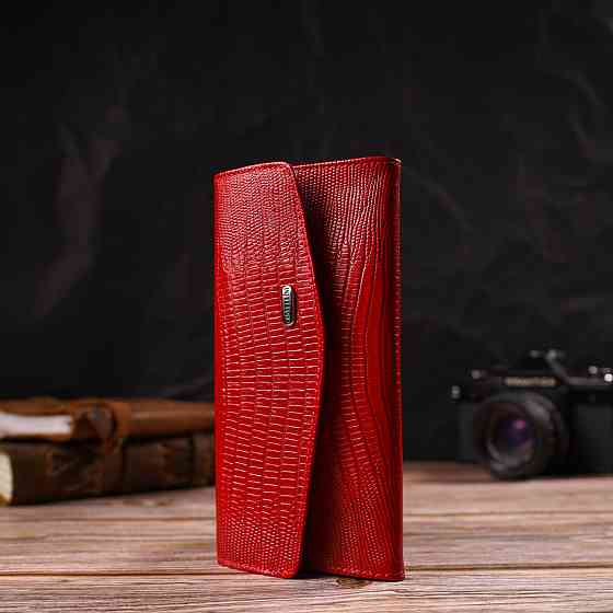 Фактурное женское портмоне из натуральной кожи с тиснением Красный (CANPELLINI) Киев