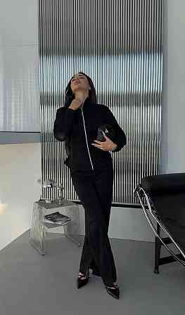 Женский стильный костюм двойка: жакет и штаны с разрезами замш на дайвинге Черный, 46/48 Одесса