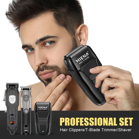 Набір для стрижки HIENA PRO HYN-208+601+303, машинка, тример T-Blade, шейвер, LED-дисплей, USB-C, чорний Київ