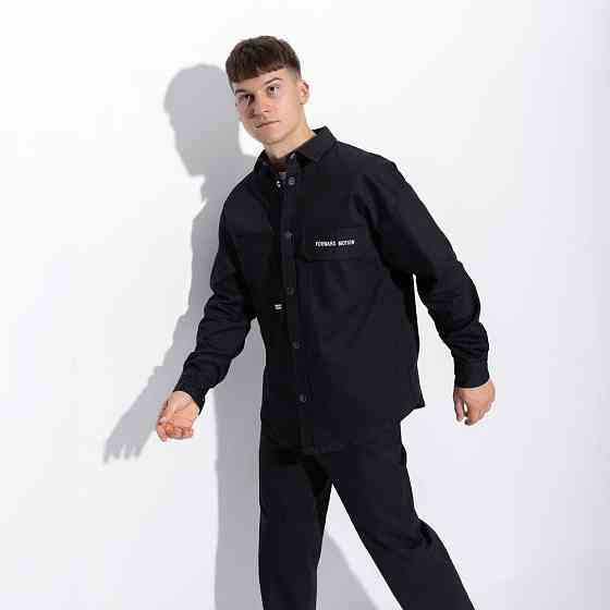 Черная мужская рубашка на весну-осень с длинным рукавом демисезонная с кнопками свободная котоновая ​​​​​​​Slavni Palmer XL Одесса