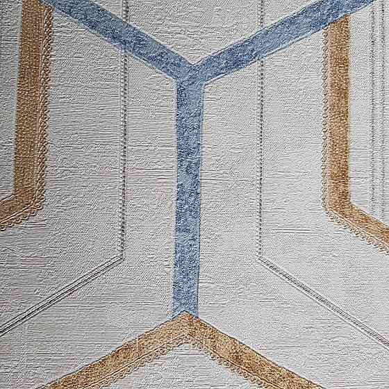 Шпалери метрові вінілові на флізелін 24 Carati Cristiana Masi геометрія смуги золотом блакитні на бежевому 3д Київ