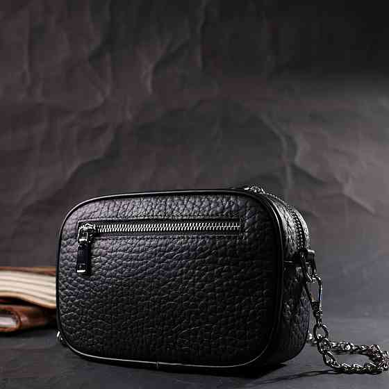 Стильна сумка декорована металевими кнопками з натуральної шкіри Vintage 22333 Чорна Київ