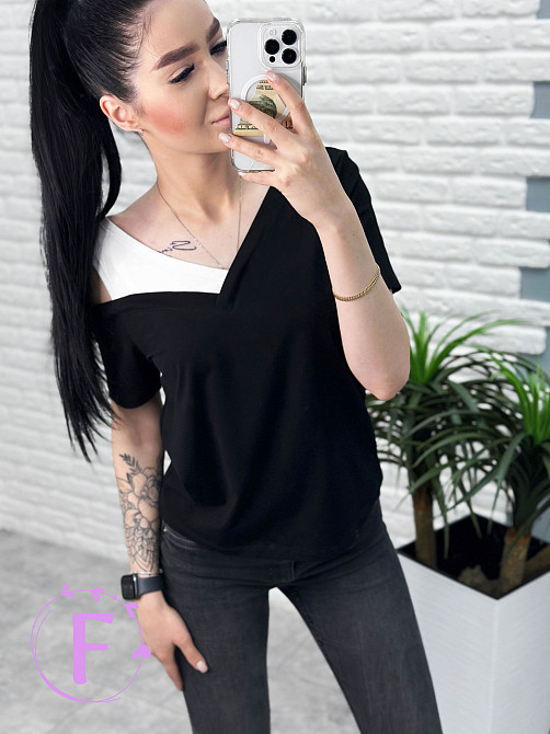 Трикотажна футболка "Black&White" оптом | Норма і батал Чорний, 42-44 Київ - фото 3