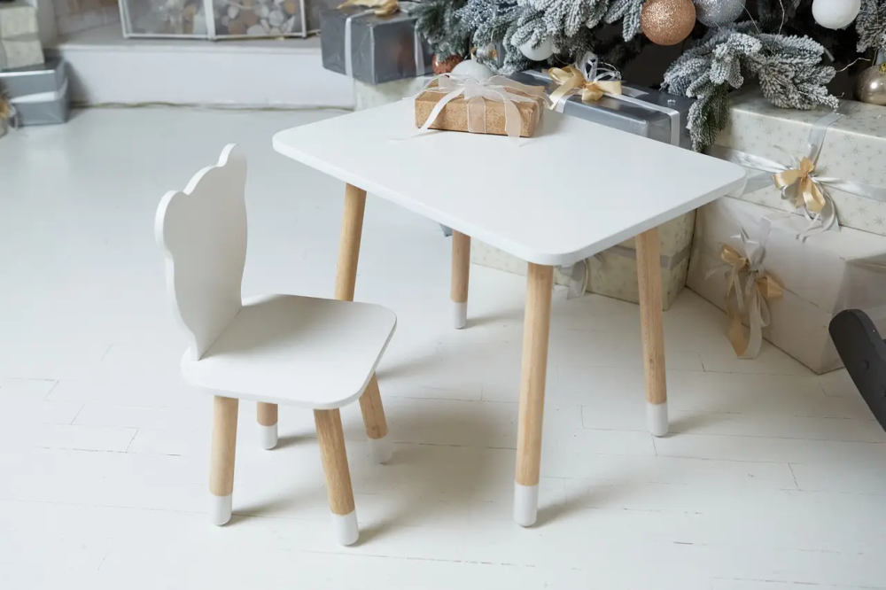 Дитячий прямокутний столик (Білий) та стільчик Ведмедик (Білий) Київ - фото 4