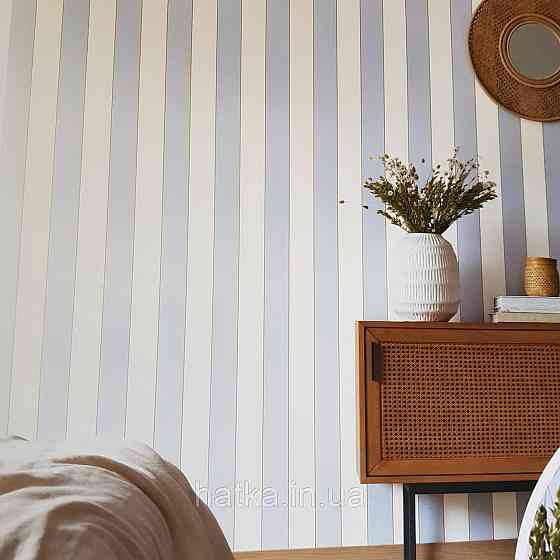 Шпалери вінілові на флізелін Caselio The Place to bed 0.53х10 м блакитні смуги білі золотисті Київ