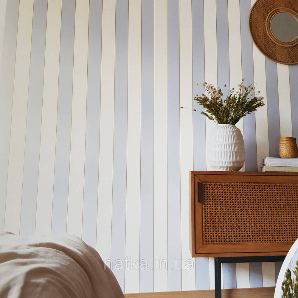 Обои виниловые на флизелине Caselio The Place to bed  0.53х10 м полосы голубые белые золотистые Киев - изображение 1