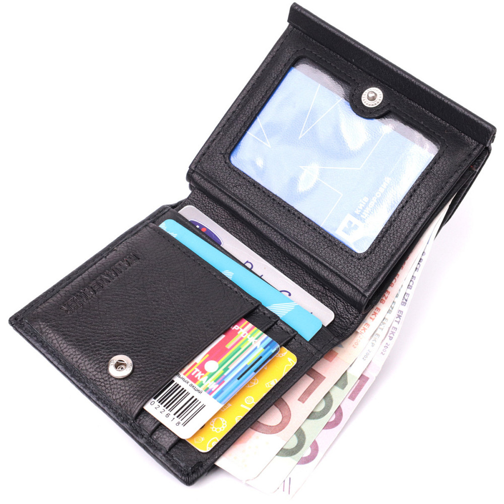 Компактный женский кошелек с монетницей снаружи из натуральной кожи ST Leather 22542 Черный Киев - изображение 6