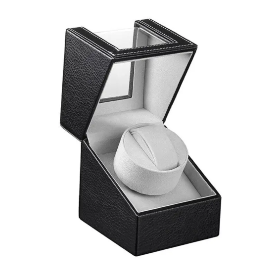 Шкатулка для подзавода часов Виндер тайммувер для 1-х часов (Черный с серым) Винница