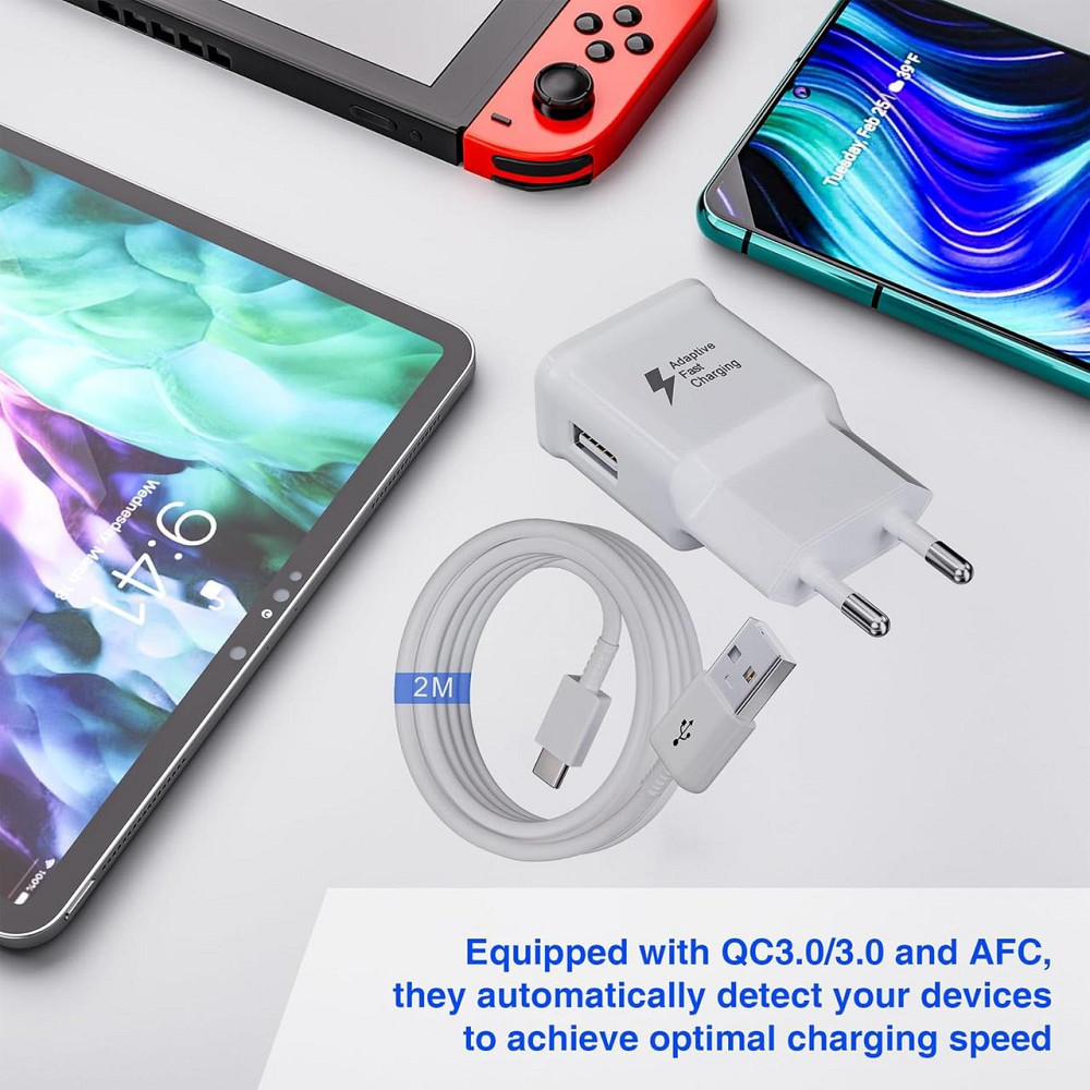 2-Pack USB зарядное устройство 15Вт с кабелем 2м Type‑C для Samsung Galaxy S10 S9 S8 S20 A56 A54 A53 Киев - изображение 2