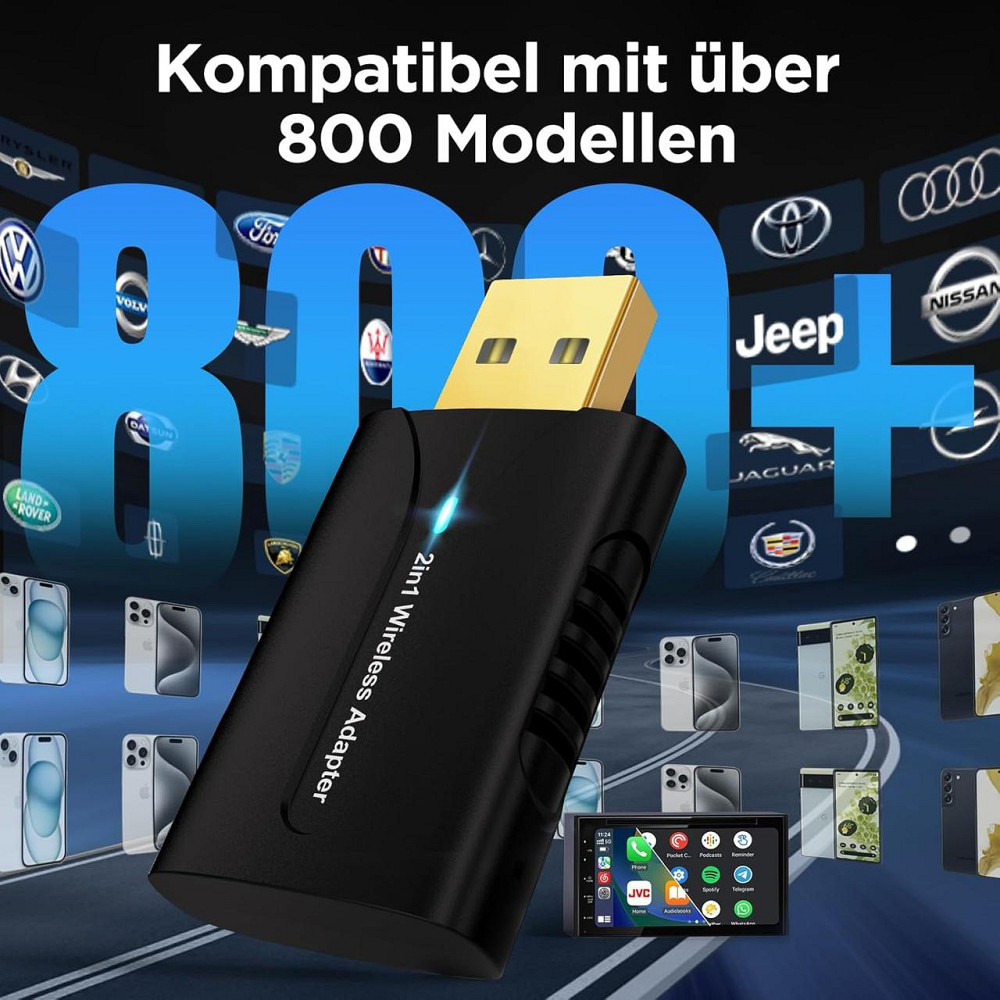 Автомобільний бездротовий адаптер DYUZO 2-в-1 для CarPlay і Android Auto, з позолоченим мідним інтерфейсом, USB-A/USB-C Київ - фото 5