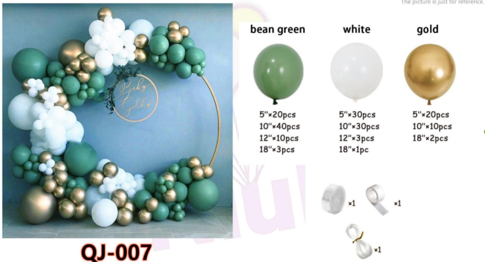 Набір повітряних кульок латексних золотого,зеленого,білого кольору Кам'янець-Подільський - фото 2