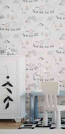 Шпалери флізелінові еко Rasch Kids World II 0.53х10 дитячі залізниця звірі дерева на білому Київ