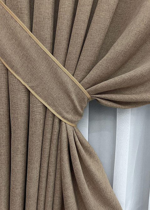 Комплект готовых штор VR-Textil Лен Мешковина № 1921ш Капучино 100х270см 2 шт (31-0016) Киев - изображение 5