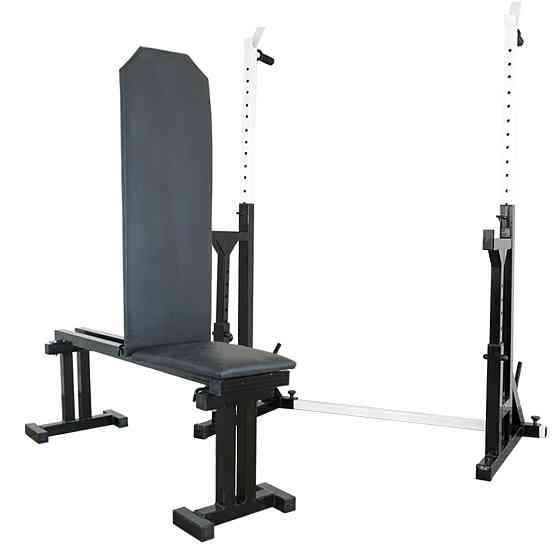 Лавка для жиму регульована 40 на 40 мм + Стійки зі страхувальними упорами 40 на 40 мм + бруси + штирі для блінів Київ