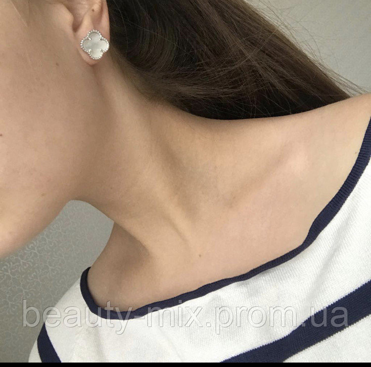 Серьги гвоздики  белые  Vancleef Ванклиф один цветочек Одесса - изображение 8