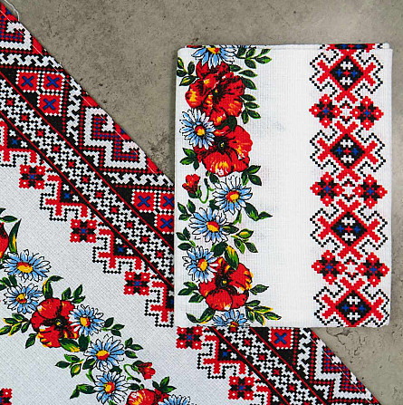 Рушник вафельний з принтом вишивки та червоними квітами GM Textile 35х61см 180г/м2 (Різнокольоровий) Суми - фото 6