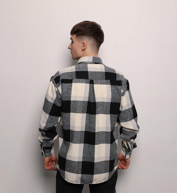 Рубашка в клетку черно-белая. Мужская рубашка Pobedov Tartan в клетку черно-белая Киев - изображение 2